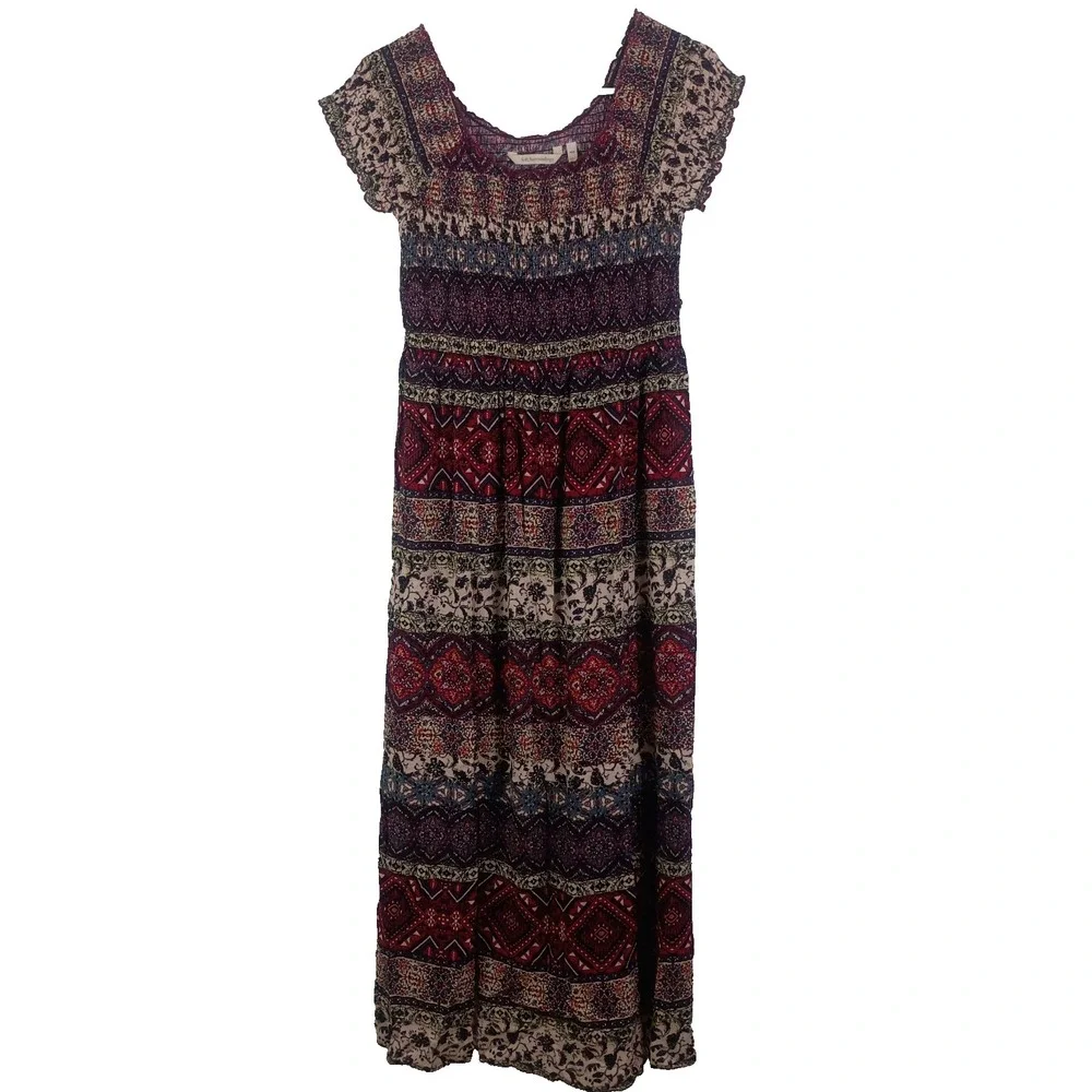 Soft Surrounding Women's Marcelo Smocked Maxi Dress XS Mixed Print Boho Gypsy